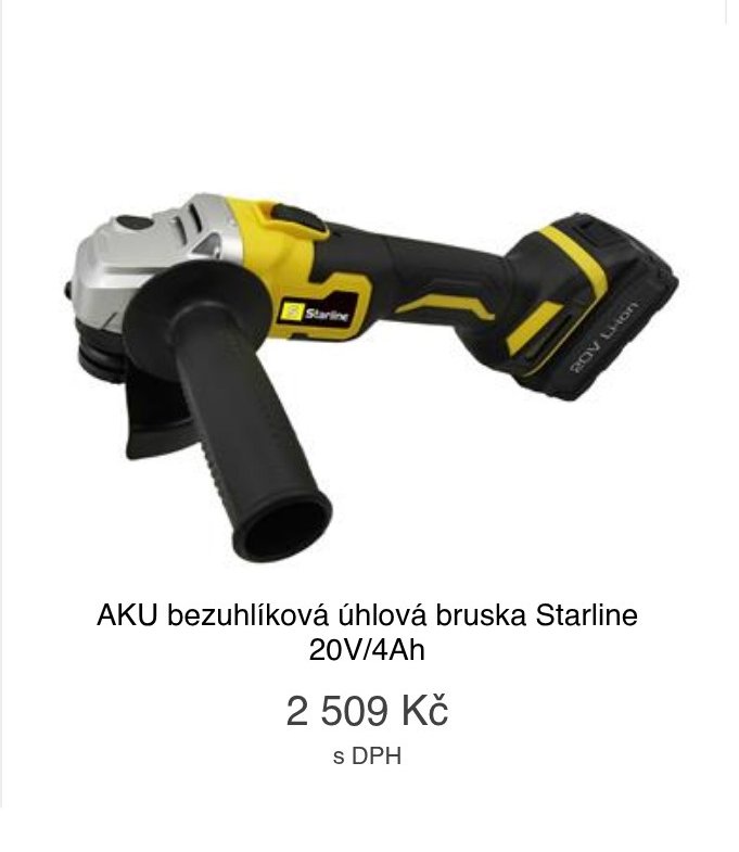 AKU bezuhlíková úhlová bruska Starline 20V/4Ah