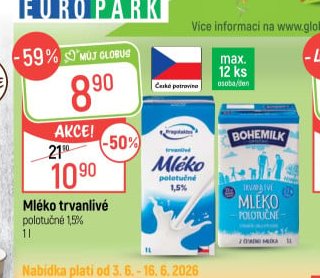 Mléko trvanlivé polotučné 1,5%