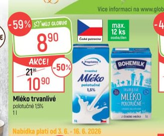 Mléko trvanlivé polotučné 1,5%
