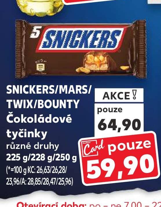 SNICKERS/MARS/TWIX/BOUNTY Čokoládové tyčinky