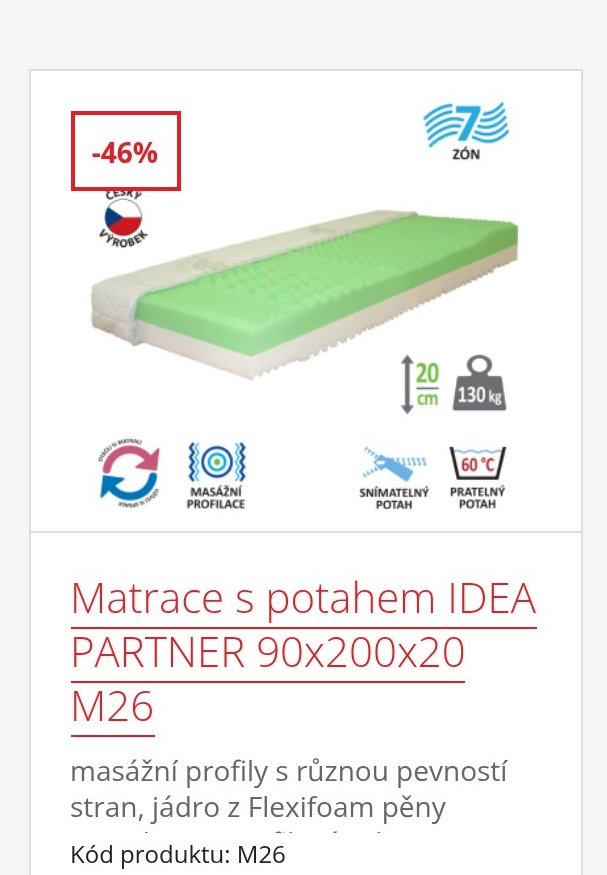 Matrace s potahem IDEA PARTNER 90x200x20 M26