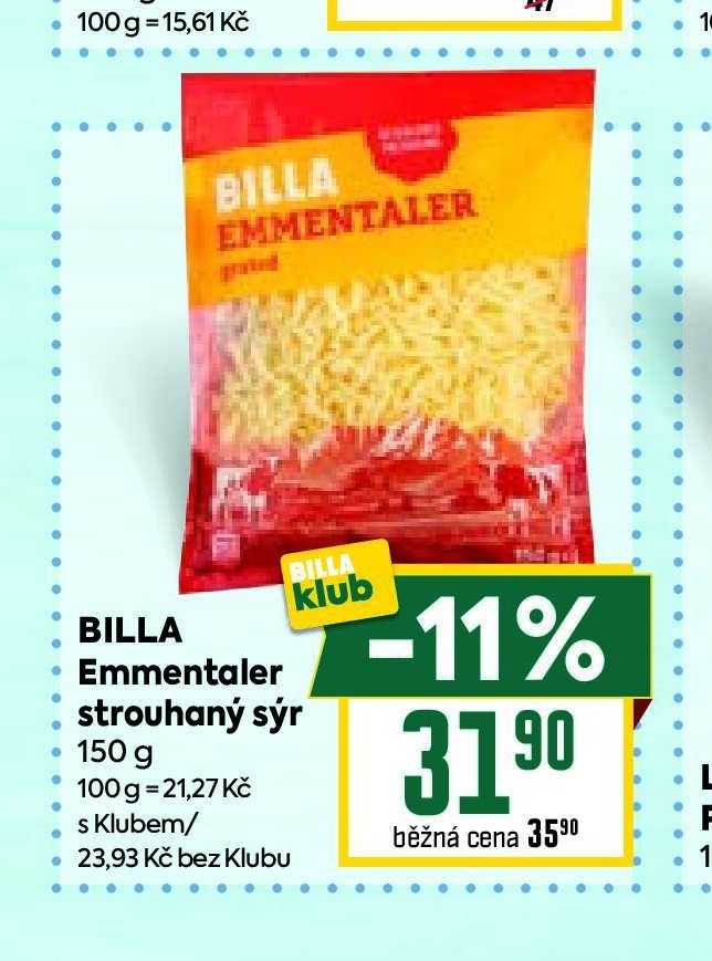 BILLA Emmentaler strouhaný sýr 150 g - BILLA aktualniletaky.eu