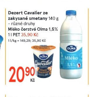 Dezert Cavalier ze zakysané smetany 140 g – různé druhy / Mléko čerstvé Olma 1,5% 1l PET - Žabka aktualniletaky.eu
