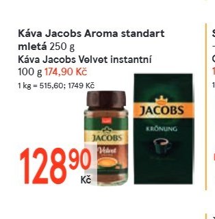 Káva Jacobs Aroma standart mletá 250 g, Káva Jacobs Velvet instantní 100 g - Žabka aktualniletaky.eu