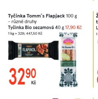 Tyčinka Tomm’s Flapjack 100 g, Tyčinka Bio sezamová 40 g - Žabka aktualniletaky.eu