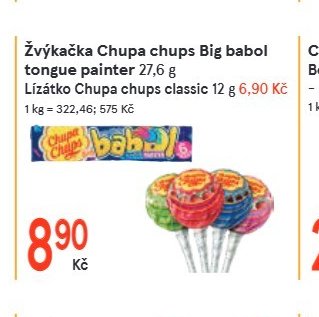 Žvýkačka Chupa chups Big babol tongue painter 27,6 g, Lízátko Chupa chups classic 12 g - Žabka aktualniletaky.eu
