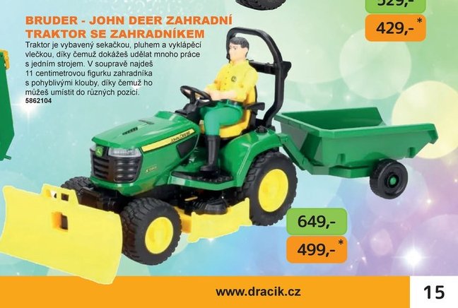 BRUDER - JOHN DEER ZAHRADNÍ TRAKTOR SE ZAHRADNÍKEM