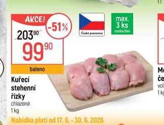 Kuřecí stehenní řízky chlazené 1 kg