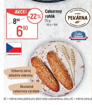 Celozrnný rohlík 70 g