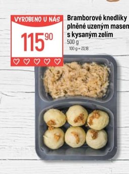 Bramborové knedlíky plněné uzeným masem s kysaným zelím