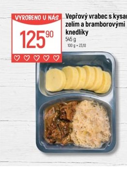 Vepřový vrabec s kysaným zelím a bramborovými knedlíky