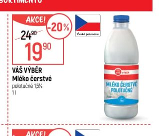 Váš Výběr Mléko čerstvé polotučné 1,5% 1 l