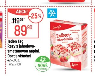 Jeden Tag Řezy s jahodovo-smetanovou náplní, Dort s višněmi 425-500 g