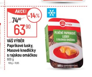 Váš Výběr Paprikové lusky, Masové knedlíčky s rajskou omáčkou 600 g