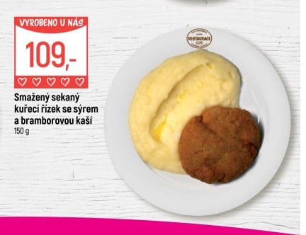 Smažený sekaný kuřecí řízek se sýrem a bramborovou kaší