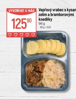 Vepřový vrabec s kysaným zelím a bramborovými knedlíky