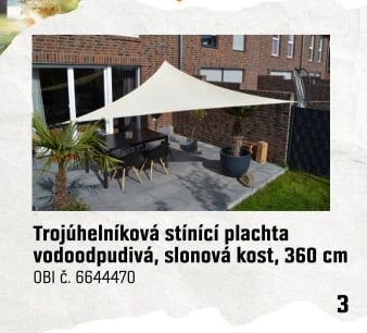 Trojúhelníková stínicí plachta vodoodpudivá, slonová kost, 360 cm