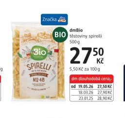 dmBio těstoviny spirelli