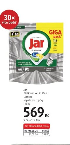 Jar Platinum All in One Lemon kapsle do myčky 113 ks - dm drogerie aktualniletaky.eu