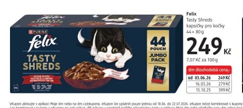 Felix Tasty Shreds kapsičky pro kočky 44 x 80 g - dm drogerie aktualniletaky.eu
