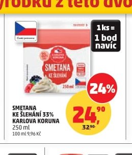 Smetana ke šlehání 33% Karlova Koruna