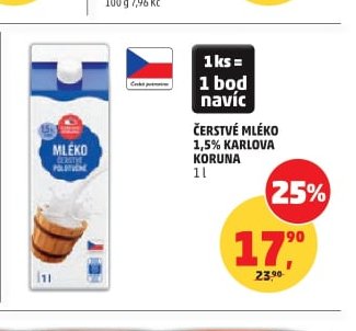Čerstvé mléko 1,5% Karlova Koruna