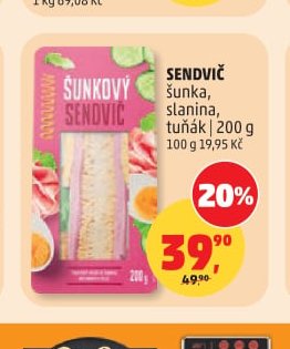 SENDVIČ šunka, slanina, tuňák