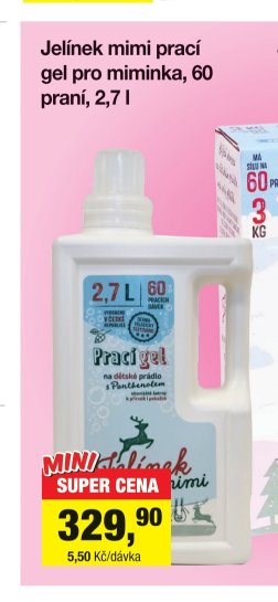 Jelínek mimi prací gel pro miminka, 60 praní, 2,7 l