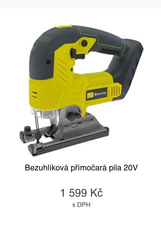 Bezuhlíková přímočará pila 20V