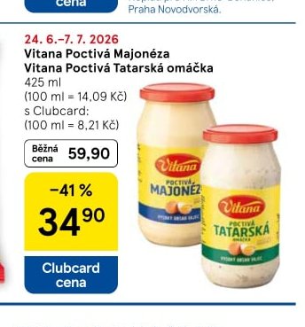 Vitana Poctivá Majonéza / Tatarská omáčka - Tesco aktualniletaky.eu