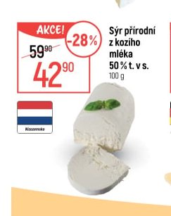 Sýr přírodní z kozího mléka 50 % t. v s.