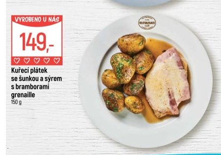 Kuřecí plátek se šunkou a sýrem s bramborami grenaille - Globus aktualniletaky.eu