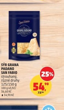 SÝR GRANA PADANO SAN FABIO strouhaný 125/150 g