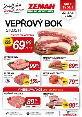 Leták ZEMAN maso - uzeniny ZEMAN maso - uzeniny leták platný od 2026-06-22 do 2026-06-27