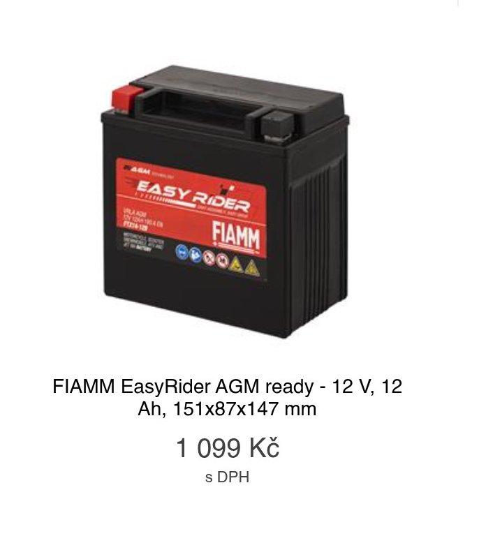 FIAMM EasyRider AGM ready - 12 V, 12 Ah, 151x87x147 mm