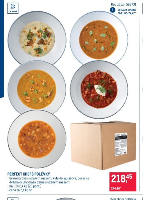 PERFECT CHEFS POLÉVKY (bramborová s uzeným masem, kulajda, gulášová, boršč se dvěma druhy masa, zelná s uzeným masem)
