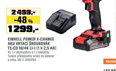 EINHELL POWER X-CHANGE AKU VRTACÍ ŠROUBOVÁK TE-CD 18/44 LI-I - OBI aktualniletaky.eu