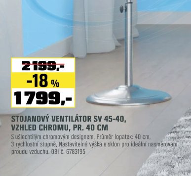 STOJANOVÝ VENTILÁTOR SV 45-40, VZHLED CHROMU, PR. 40 CM