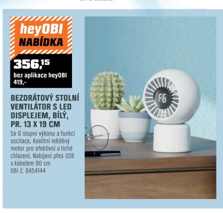 BEZDRÁTOVÝ STOLNÍ VENTILÁTOR S LED DISPLEJEM, BÍLÝ, PR. 13 X 19 CM