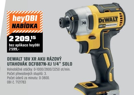 DEWALT 18V XR AKU RÁZOVÝ UTAHOVÁK DCF887N-XJ 1/4