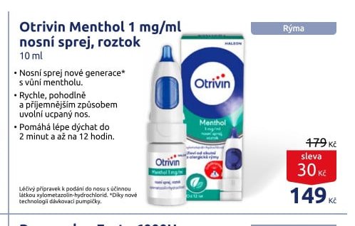 Otrivin Menthol 1 mg/ml nosní sprej, roztok 10 ml