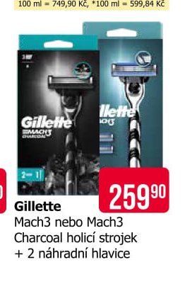 Gillette Mach3 nebo Mach3 Charcoal holicí strojek + 2 náhradní hlavice