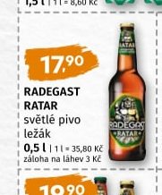 Radegast Ratar světlé pivo ležák