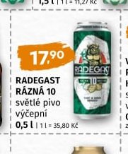 Radegast Rázná 10 světlé pivo výčepní