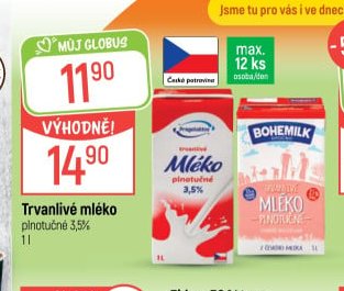 Trvanlivé mléko plnotučné 3,5% 1 l