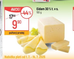 Eidam 30% t. v s. 100 g