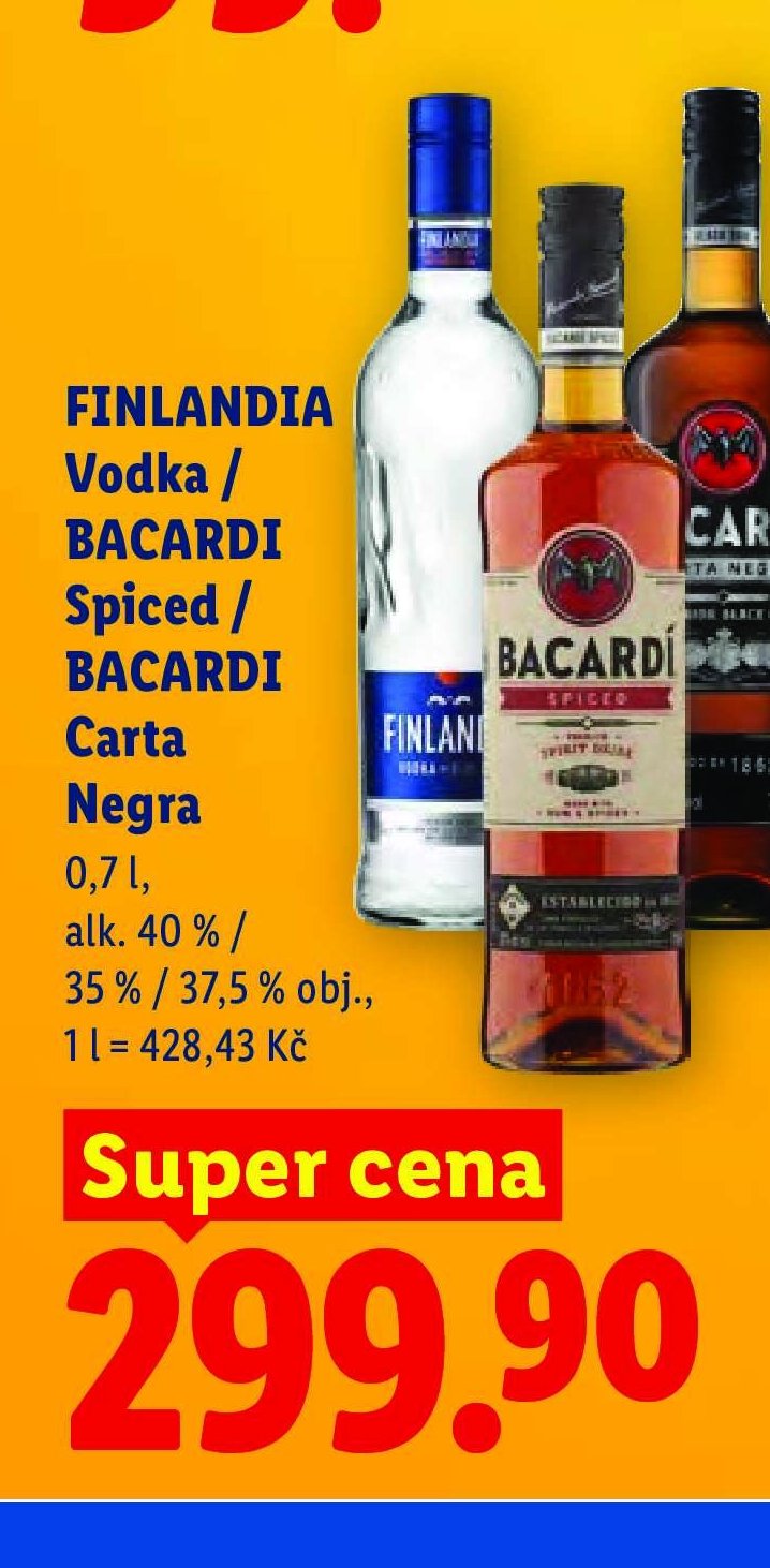 FINLANDIA Vodka / BACARDI Spiced / BACARDI Carta Negra