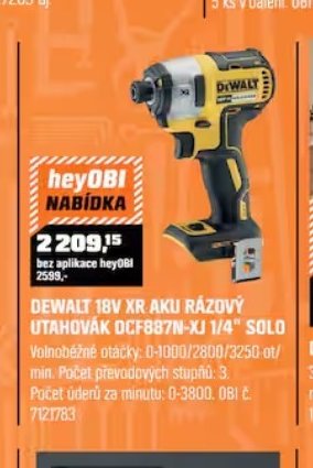 DEWALT 18V XR AKU RÁZOVÝ UTAHOVÁK DCF887N-XJ 1/4