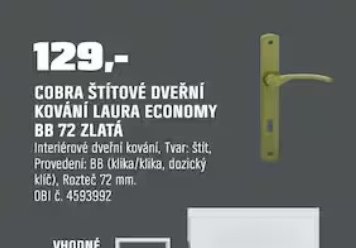 COBRA ŠTÍTOVÉ DVEŘNÍ KOVÁNÍ LAURA ECONOMY BB 72 ZLATÁ