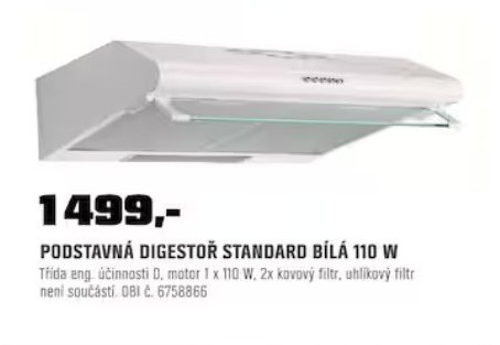 Podstavná digestoř Standard bílá 110 W
